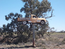 Ute on a pole with Pooncarie Garage signage