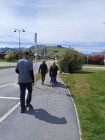 Family walks coming back from the cafe