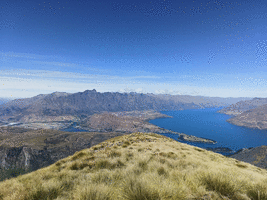 View from Bowen Peak looking over Lake Whakatipu with Remarkables range on the other side.