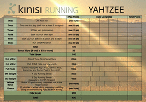 Kinisi Yhatzee running challenge